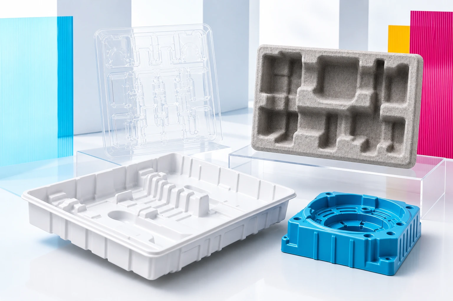 P&M custom thermoformed trays, clear plastic inserts and molded-pulp protective packaging
