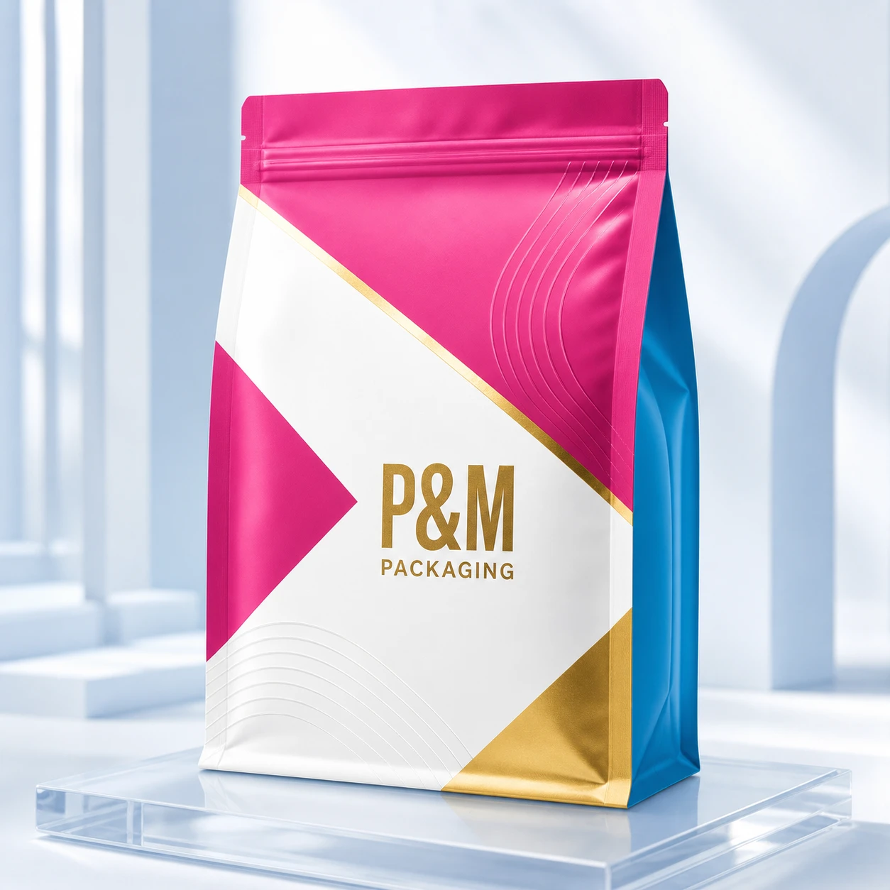 Custom printed flat-bottom box pouch with rectangular base