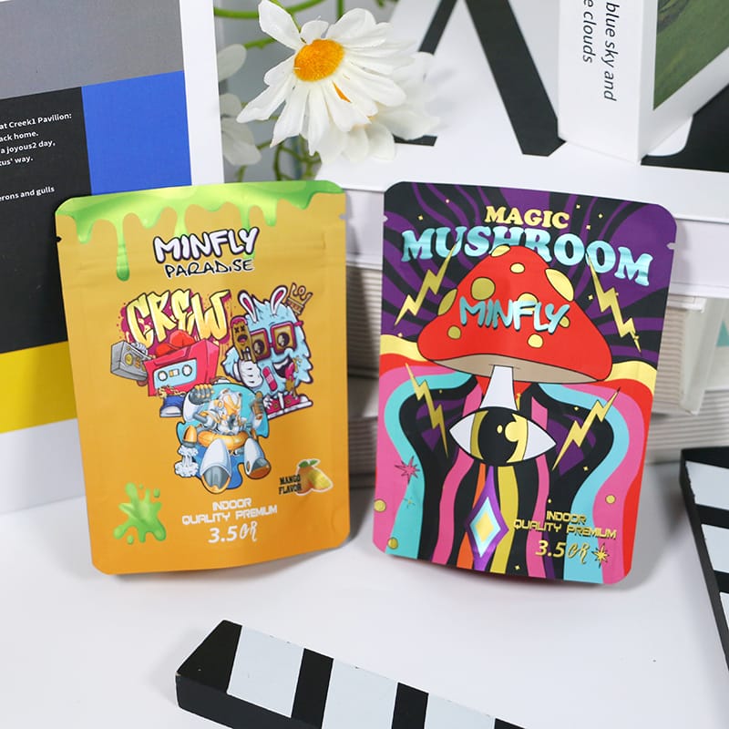 custom printed stand up pouches cannabis bags metallic effect p&m packaging 5